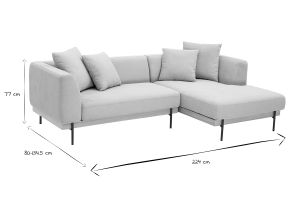 Canapé d'angle droit 4 places en tissu chenille beige et métal noir IVAR