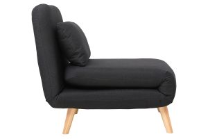 Fauteuil convertible scandinave en tissu gris foncé et bois clair AMIKO