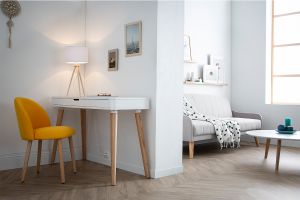 Bureau avec tiroir scandinave blanc et bois clair chêne L115 cm TOTEM