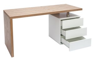 Bureau avec rangements 3 tiroirs design bois clair chêne et blanc L140 cm CALIX