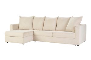 Canapé d'angle gauche convertible 4 places en tissu velours côtelé beige avec matelas 13 cm BACIO