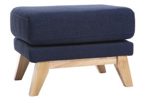 Pouf repose-pieds déhoussable scandinave en tissu bleu foncé et bois clair OSLO