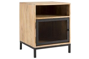 Table de chevet avec rangements industriel bois manguier massif et métal perforé RACK