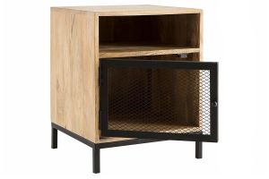 Table de chevet avec rangements industriel bois manguier massif et métal perforé RACK