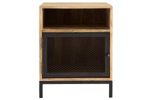 Table de chevet avec rangements industriel bois manguier massif et métal perforé RACK