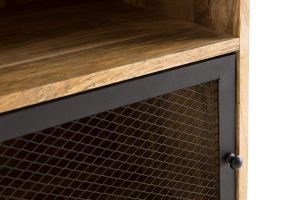Table de chevet avec rangements industriel bois manguier massif et métal perforé RACK