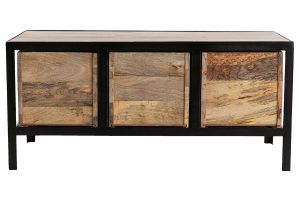 Meuble de rangement industriel en bois manguier massif et métal noir 3 tiroirs L100 cm ATELIER