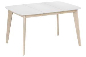 Table à manger extensible scandinave carrée blanche et bois L90-130 cm LEENA