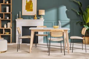 Table à manger extensible scandinave carrée blanche et bois L90-130 cm LEENA