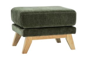 Pouf poggiapiedi scandinavo in tessuto effetto velluto verde kaki e legno chiaro OSLO