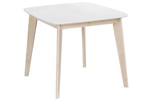 Table à manger extensible scandinave carrée blanche et bois L90-130 cm LEENA