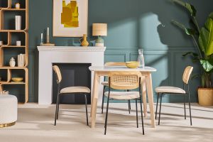 Table à manger extensible scandinave carrée blanche et bois L90-130 cm LEENA