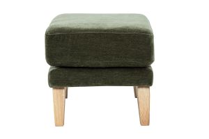 Pouf poggiapiedi scandinavo in tessuto effetto velluto verde kaki e legno chiaro OSLO