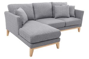 Canapé d'angle gauche déhoussable scandinave 3-4 places en tissu gris clair et bois clair OSLO