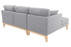 Canapé d'angle gauche déhoussable scandinave 3-4 places en tissu gris clair et bois clair OSLO
