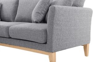 Canapé d'angle gauche déhoussable scandinave 3-4 places en tissu gris clair et bois clair OSLO