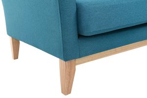 Canapé d'angle gauche scandinave bleu canard déhoussable et bois clair 3-4 places OSLO