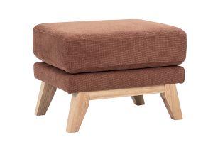 Pouf repose-pieds scandinave en tissu chenille terre brûlée et bois clair OSLO