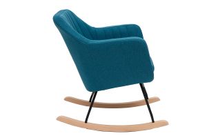 Rocking chair scandinave en tissu bleu canard, métal noir et bois clair ALEYNA