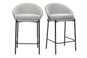 Tabourets de bar en tissu effet velours texturé gris, bois foncé et métal H65 cm (lot de 2) TUCSON