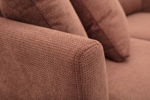 Canapé scandinave déhoussable 2 places en tissu chenille terre brûlée et bois clair OSLO