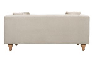 Canapé 2 places capitonné en tissu beige et bois clair MONTAIGNE