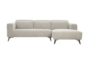 Canapé d'angle droit 3 places avec têtières ajustables en tissu chenille beige et métal NORELL