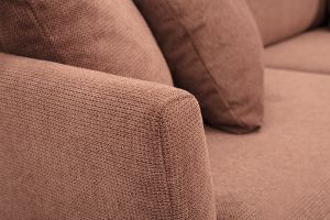 Canapé scandinave déhoussable 3 places en tissu chenille terre brûlée et bois clair OSLO