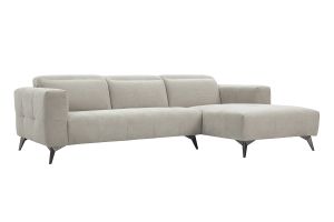Canapé d'angle droit 3 places avec têtières ajustables en tissu chenille beige et métal NORELL