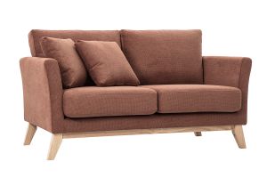Divano scandinavo sfoderabile 2 posti in tessuto chenille terra bruciata e legno chiaro OSLO