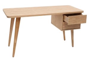 Bureau avec rangements 2 tiroirs scandinave bois clair chêne L140 cm FIFTIES