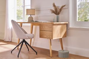 Bureau avec rangements 2 tiroirs scandinave bois clair chêne L140 cm FIFTIES