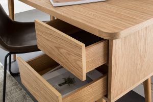 Bureau avec rangements 2 tiroirs scandinave bois clair chêne L140 cm FIFTIES