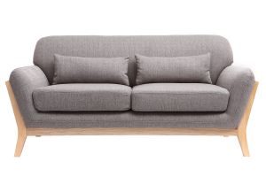 Canapé scandinave 2 places en tissu gris et bois clair YOKO