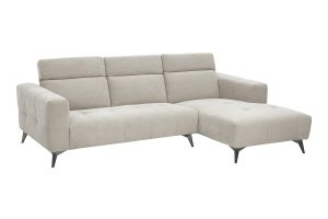 Canapé d'angle droit 3 places avec têtières ajustables en tissu chenille beige et métal NORELL