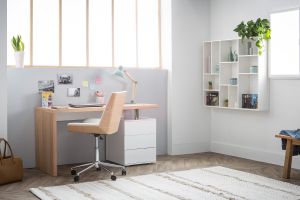 Bureau avec rangements 3 tiroirs design bois clair chêne et blanc L140 cm CALIX