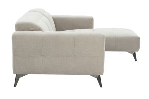 Canapé d'angle droit 3 places avec têtières ajustables en tissu chenille beige et métal NORELL