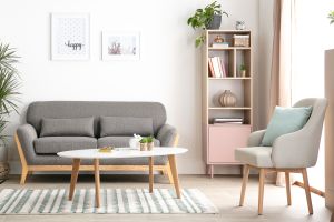 Canapé scandinave 2 places en tissu vert lagon et bois clair YOKO