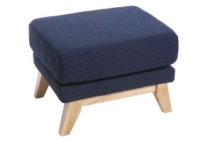 Pouf repose-pieds déhoussable scandinave en tissu bleu foncé et bois clair OSLO