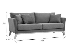 Canapé scandinave déhoussable 3 places en tissu chenille terre brûlée et bois clair OSLO