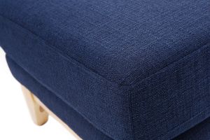 Pouf repose-pieds déhoussable scandinave en tissu bleu foncé et bois clair OSLO