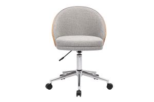 Bürostuhl auf Rollen in strukturiertem grauem Samtstoff-Effekt, hellem Holz und verchromtem Metall TUCSON