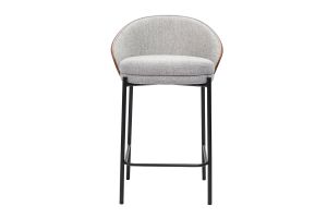 Tabourets de bar en tissu effet velours texturé gris, bois foncé et métal H65 cm (lot de 2) TUCSON