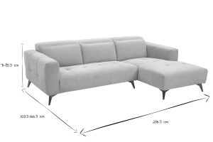 Canapé d'angle droit 3 places avec têtières ajustables en tissu chenille beige et métal NORELL