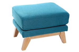 Pouf repose-pieds déhoussable scandinave en tissu bleu canard et bois clair OSLO
