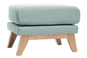 Pouf repose-pieds déhoussable scandinave en tissu vert lagon et bois clair OSLO