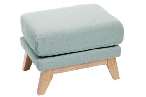 Pouf repose-pieds déhoussable scandinave en tissu vert lagon et bois clair OSLO
