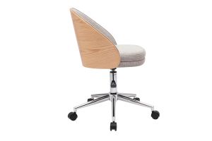 Bürostuhl auf Rollen in strukturiertem grauem Samtstoff-Effekt, hellem Holz und verchromtem Metall TUCSON