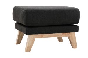 Pouf repose-pieds déhoussable scandinave en tissu gris foncé et bois clair OSLO