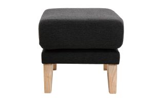 Pouf repose-pieds déhoussable scandinave en tissu gris foncé et bois clair OSLO